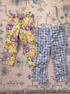 Janie and Jack Floral & Lemon Cotton Pants - Yellow, Purple, Blue